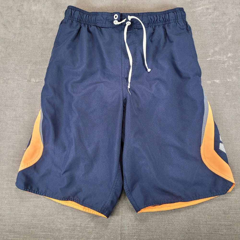 Nike Mens Swim Trunks Navy Blue Orange Grey Colorblock Board Shorts Small